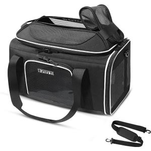 Petskd Top-Expandable Pet Carrier 17x11x9.5 Inches Alaska Airline Approved, Soft-Sided Carrier for Small Cats and Dogs with Locking Safety Zippers and Anti-Scratch Mesh(Black)