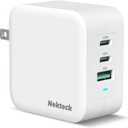 Nekteck 100W GaN USB C Fast Charger (3-Port) - PD 3.0 & QC 3.0 Compact Wall Charger for MacBook Pro/Air, iPhone 16/15/14, iPad, Galaxy S25/S24, PixelBook, Steam Deck, Laptops and More - Foldable (White)