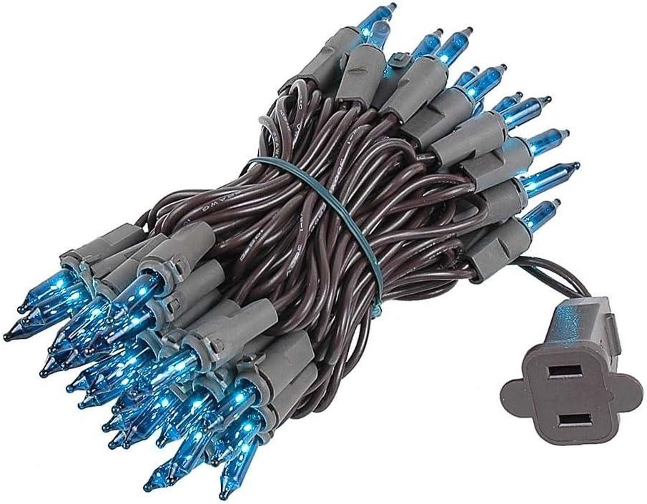 Novelty Lights 11 Feet 50 Bulbs Traditional Incandescent Mini Lights, Teal on Brown Wire with 2.5" Spacing, Commercial Grade and UL Listed for Indoor/Outdoor Use, End-to-End Connectable