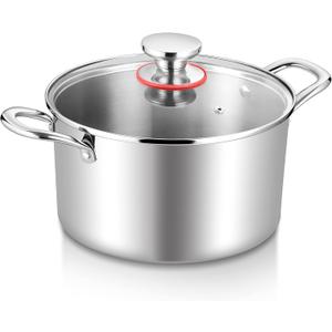 TeamFar 4.5 Quart Stock Pot, Stainless Steel Tri-Ply Cooking Pasta Soup Pot with See-Through Lid for Induction/Electric/Gas/Ceramic, Healthy & Heavy Duty, Ergonomic Handle & Dishwasher Safe