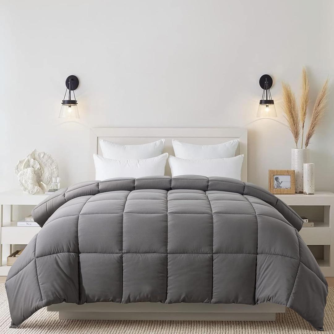 Cosybay Down Alternative Comforter (Dark Grey, Cal-King) - All Season Soft Quilted California King Size Bed Comforter - Duvet Insert with Corner Tabs -Winter Summer Warm Fluffy, 104x96 inches