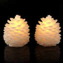 Homemory 2 Pcs Pine Cone Candles Flameless, White LED Flickering Lights with 6 Hours Timer, Battery Operated Candles for New Year Celebration Holiday Decorations D4.3 x H4.7 Inches