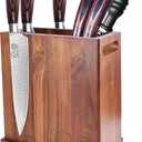 XYJ Magnetic Knife Block Holder,Double Side Magnetic Knife Stand,Acacia Wood,Extra Large Capacity Magnet Knife Storage for Knives and Utensils,Kitchen Organizer Rack Tool Without Knives (8.5*8.5 inch, dark wood color)