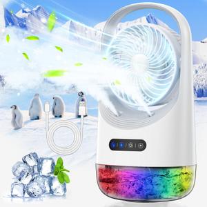 ZHENGXOO 4000mAh Portable Air Conditioners, 3 In 1 Personal Air Conditioner,3 Speeds USB Mini Air Cooler with 400ML Water Tank for Bedroom, Office, Living Room, White