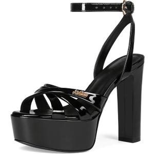 Platform High Heels for Women 5.3 Inch Chunky Block Heel Open Toe Sandals | Perfect for prom, weddings and summer events with stable platform design, cushioned footbed and stylish party look. (Black)
