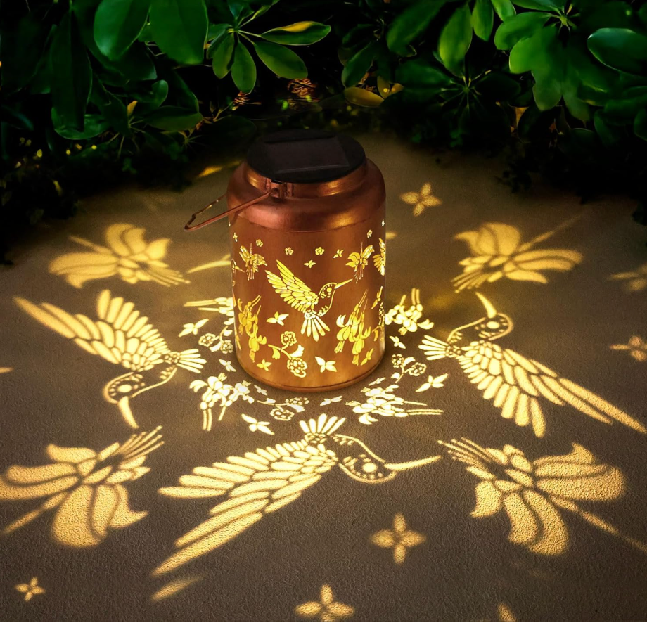 Vuees Hummingbird Solar Lanterns Outdoor Waterproof, Hollowed-Out Metal Hanging Garden Decor, Mother's Day Gifts for Women Mom Grandma, Decorative Lights for Patio, Porch, Yard, and Backyard