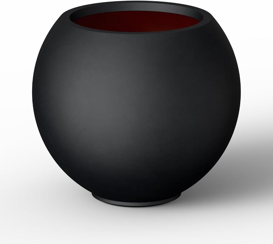 Kante Round Concrete Flower Pot, 11 Inch Dia (7.9" Opening) Sphere Shape Design Planter with Drainage Hole and Rubber Plug for Indoor & Outdoor Plants, Black Finish with Painted Interior