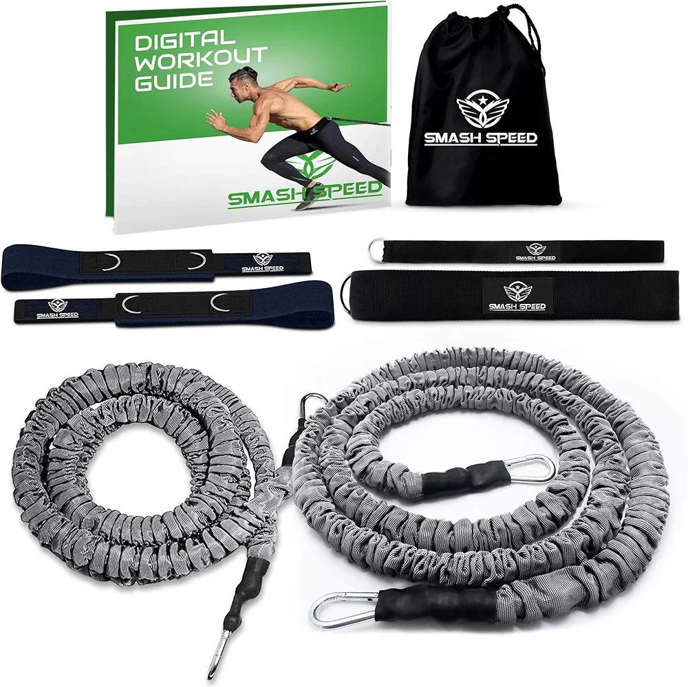 Smash Speed Set of 2 Strength 80 Lb Resistance Running Training Bungees Band (Waist) & Workout Guide- 4 & 8 Ft - 360° Agility, Fitness Fast-Twitch Athletes Gym Equipment, Track, Football, Basketball Smash Speed Set of 2 Strength 80 Lb Resistance Running Training Bungees Band (Waist) & Workout Guide- 4 & 8 Ft - 360° Agility, Fitness Fast-Twitch Athletes Gym Equipment, Track, Football, Basketball