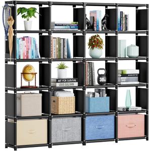 Mavivegue Book Shelf, 20 Cube Storage Organizer, DIY Bookcase, Metal Cube Bookshelf,Tall Book case for Bedroom, Living Room,Office,Closet Storage Organizer, Black Cubicle Storage Rack