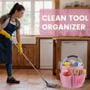 Loungewave Cleaning Caddy with Handle and 6 Pockets, 17L Cleaning Supplies Organizer, 600D Oxford Fabric Storage Basket, Multifunctional Bucket Bag for Picnics, Camping, Gardening, Bathing (Pink)