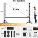 TOWOND 120 Inch Outdoor Projector Screen with Stand, Bolded 25mm Bracket | Thick 25mm sectional frame balances strength and fast setup; includes 6 ropes, 6 stakes and 2 sandbags.