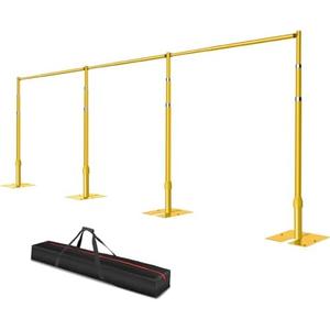 Qoolfoto Pipe and Drape Backdrop Stand, 12x30ft Heavy Duty Adjustable Background Frame with Metal Base, Back Drop Holder for Parties Photography Wedding Photoshoot Decoration - Gold