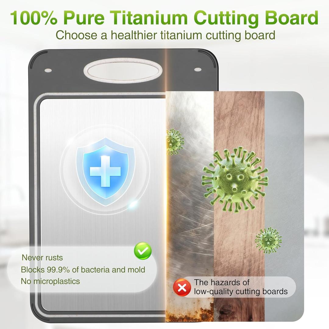 Titanium Cutting Board - Katuchef 100% Pure Titanium Cutting Boards for Kitchen Double Sided Non Toxic Titanware for Meat/Vegetables, Hygiene Durable Dishwasher Safe Metal Chopping Board Small
