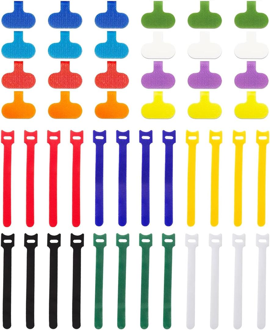 Cable Management Sets, 24 Pcs Multicolor Cable Labels and 24 Pcs Reusable Fastening Cable Ties - For Home, Office, Desk, Wire, Cable Organizer, Cord Management