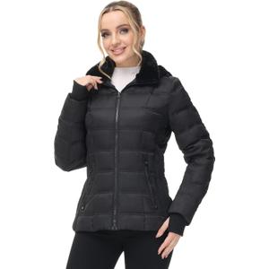 Women Warm Winter Down Puffer Jacket-Hooded Winter Puffer Coat for Women with Faux Fur Lined Hood and Collar (Small, Black)