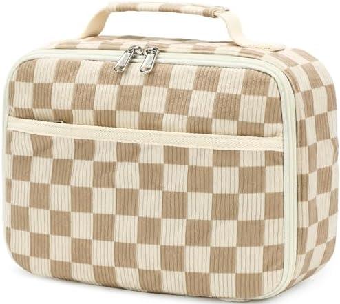 Bluboon Kids Girls Lunch Bag Insulated Lunch Box for school Corduroy Lunch Cooler Organizer School Kids Lunch Tote (Corduroy checkered brown)