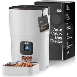 Smart Automatic Cat Feeder - 6-L Reliable Automatic Cat Food Dispenser with Display LCD Screen for Easy Set Up - (White)
