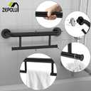 Black Towel Grab Bar 17 Inch, Zepolu Handicap Towel Bar for Bathroom, Stainless Steel Safety Assist Bar Balanced Support Handle, Wall Mounted Towel Rack Grab Bars for Senior Elderly Disabled