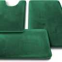 Clara Clark 3 Piece Bathroom Rugs Bath Mat Set, Velvet Memory Foam Bath Mats for Bathroom - Non-Slip, PVC Backing Bath Rugs, Washable - Dries Quickly, Green