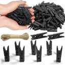 1.35 Inch Mini Clothes Pins for Photo100 Pcs with 32 Feet Jute Twine, Mini Clothes Pins for Crafts, Wooden Small Clothespins for Pictures, Tiny Decorative Clothespins for Baby Shower - Black