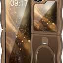[Magnetic Stand & Wave Frame] Case for Samsung Galaxy Z Flip 6/5 [Fit for MagSafe] [Military Drop Protective] Not Yellowing Translucent Z Flip 6/5 Phone Ring Cover for Women Men 6.7" Desert Gold