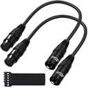 Elecan 5 Pin DMX512 Female to 3 Pin XLR Male DMX Turnaround Adapter Cable 0.5 Ft/2 Pack, Premium Signal Transmission for Microphone Audio Stage Lighting & Controller, Flexible Durable, Black + Ties