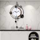 Wall Clock with Pendulum, Silent Quality Quartz Battery Operated, Round Analog Large Wall Clock for Living Room Kitchen Bathroom Bedroom Wall Home Decor, 15.4x28inch, Black