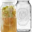 Wide Mouth Mason Jars 64 oz - (2 Pack) - Wide Mouth 64-Ounces Half Gallon Mason Jars with White M.E.M Food Storage Plastic Lid. For Storage, Pickling, Leak Proof, Microwave & Diswasher Safe