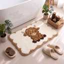 Breling Highland Cow Bathroom Rug, Brown White Flocked Western Cow Bath Mat with Scalloped Edge, Non Slip Absorbent Tufted Floor Mat for Bathroom Tub Shower Farmhouse Decor, 24 x 16 Inches