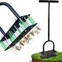 Lawn Aerator, Automatic Dirt and Leaf Clean Design, Heavy Duty Manual Lawn Aerator Tool with 15 Iron Spikes, Height Adjustable, Yard Grass Aerator for Lawn(Black)