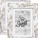 Califortree Rustic White 5x7 Picture Frame - Display Photos 4x6 with Mat or 5x7 Without Mat - Real Glass Frames for Wall and Tabletop - Set of 2