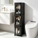 3 Tier Slim Narrow Bathroom Storage Cabinet with Wheels, Foldable, Black