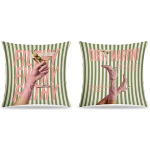 Trendy Dirty Martini Pillow Covers 18x18, Martini Lover Gifts for Women, Cocktail Party Decorations, Funky Cocktail Green Striped Decorative Throw Pillow Covers for Home Bar Apartment, Set of 2