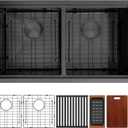 MILOSEN 32''x18'' Black Double Bowl Kitchen Sink, T304 Stainless Steel Undermount Workstation Ledge, 10'' Deep 50/50 Double Basin, Handmade Black Sink with Accessories