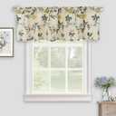 Watercolor Colorful Flowers Linen Valance for Windows, Farmhouse Floral Printed Light Filtering Rod Pocket Small Curtains Valance for Kitchen Cafe Bathroom 54" x 18" Green/Mustard/Blue