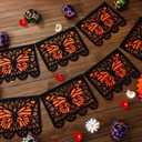 Janinka 92 Pcs Dia De Los Muertos Banner Felt Mexican Monarch Butterfly Banners Fiesta Picado Hanging Flags Day of The Dead Decorations for Ofrenda Supplies Halloween Mexican Party Favor