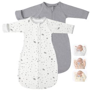 Amrcbb 2 Pack Transitional Baby Swaddling Sacks with Arms Up & Sleeves, Mitten Cuffs, 2-Way Zipper, Sleep Sacks Blanket for Newborns - Calms Startle Reflex, Newborns Baby Boys & Girls Sleep Bag (Classic Grey & Lucky Star, M ( 3-6 Months, 14-20 Lbs ))
