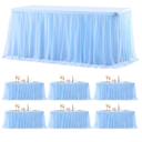 6 Pack Baby Blue Table Cloth for 6 Foot Rectangle Tables, Tulle Table Skirt Stretch Fitted Table Covers, Rectangular Tablecloth Ruffle Tutu Table Cloths Wedding Banquet Party Tablecloths Table Decor