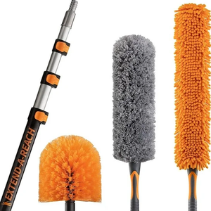 30 Foot High Reach Duster Kit with 5-24 ft Extension Pole // High Ceiling Duster Cleaning Kit with Telescopic Pole // Cobweb Duster // Feather Duster and Ceiling Fan Duster // The Ultimate Dusting Kit