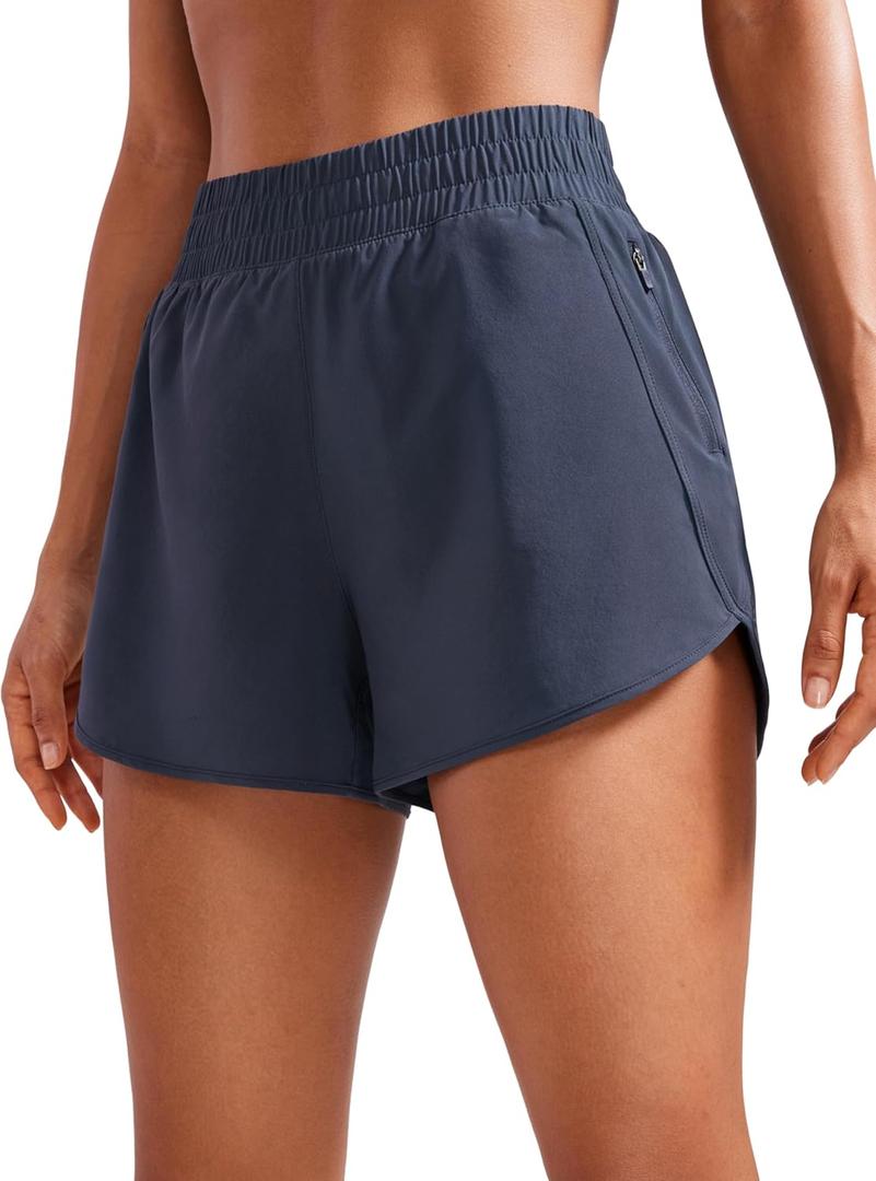 CRZ YOGA Dolphin Athletic Shorts for Women 3" - High Waisted Quick Dry for Running Workout Gym Track with Zip Pocket (X-Small, Navy)