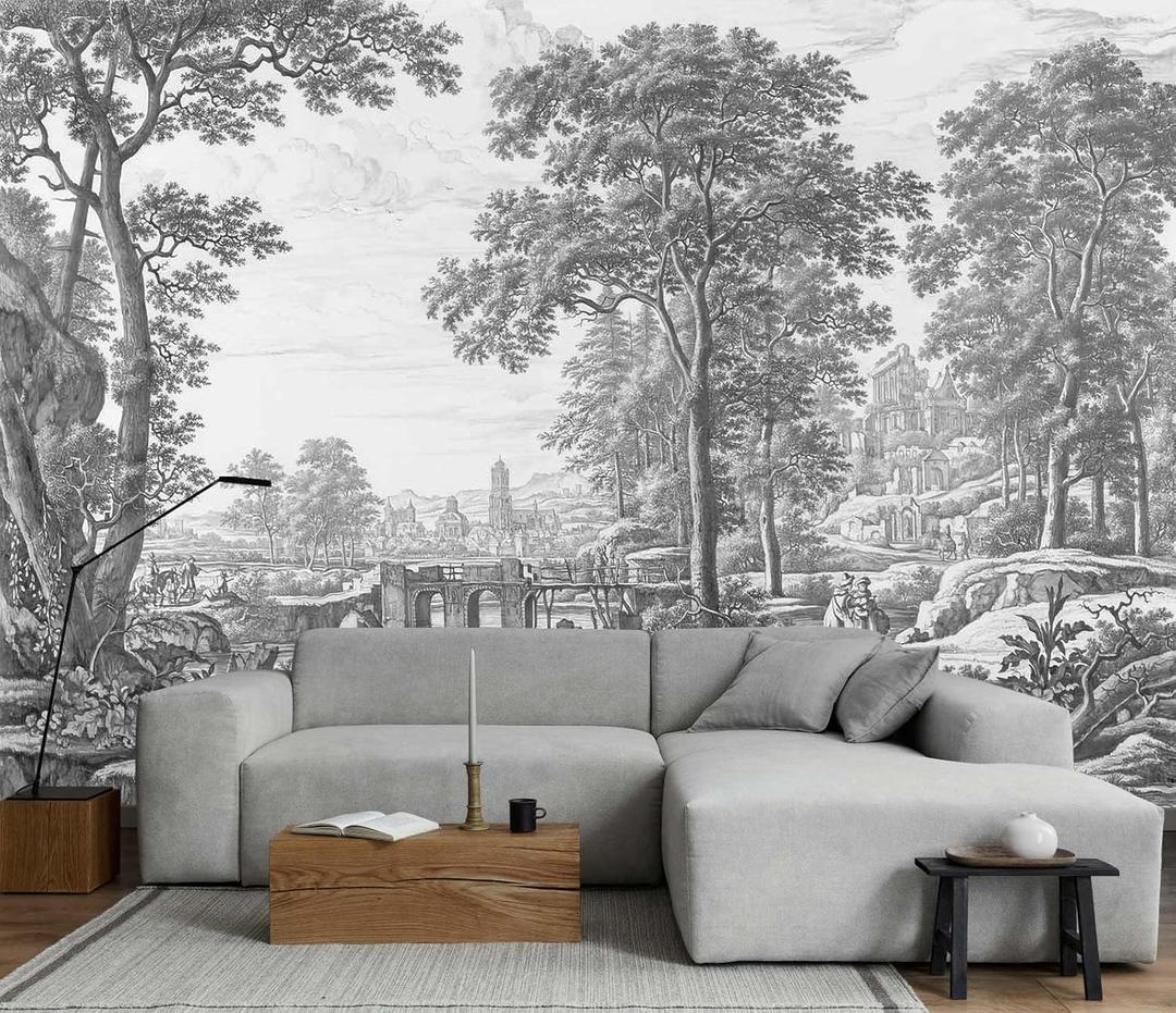 Vintage Forest Mural Wallpaper Gray Tree Woodland Wallpaper Large Art Wall Mural for Bedroom Living Room(Not Self-Adhesive) (106" x 75")