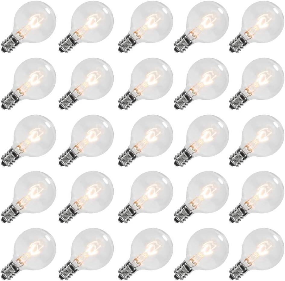 GOOTHY G40 Replacement Bulbs, 120V 5W Incandescent Light Bulbs, E12 Candelabra Base, 1.5 Inch Clear Globe Replacement Light Bulbs for Indoor Outdoor String Lights, Warm White - 25 Pack GOOTHY G40 Replacement Bulbs, 120V 5W Incandescent Light Bulbs, E12 Candelabra Base, 1.5 Inch Clear Globe Replacement Light Bulbs for Indoor Outdoor String Lights, Warm White - 25 Pack