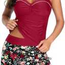 Yonique Womens Underwire Tankini Swimsuits with Skirt Two Piece Bathing Suits Tummy Control Swimwear, Size Large