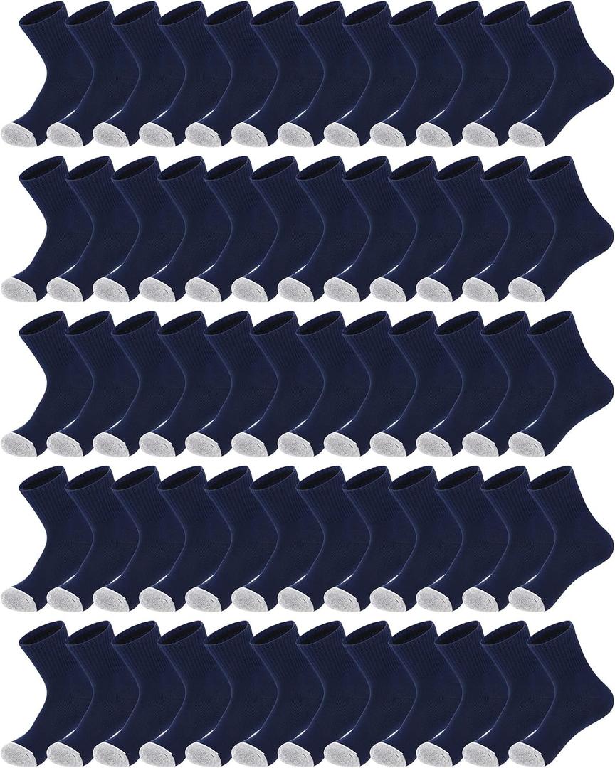 Hicarer 32 Pairs Men Cotton Socks Bulk Athletic Thick Cushion Ankle Socks for Men Women Homeless (Blue) 9-12