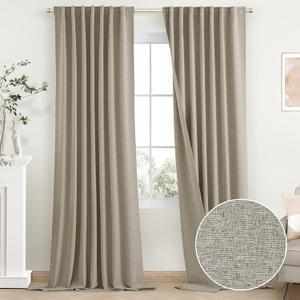 SimpleHome Natural Linen 100% Blackout Curtains for Living Room,96 Inch Length Farmhouse Back Tab Textured Curtains for Bedroom,2 Panels,52" W x 96" L
