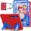 SIBEITU Case for Galaxy Tab S9 11 Inch 2023 Model SM-X710/X716B/X718U with Screen Protector Pen Holder | Hybrid Shockproof Rugged Case w/Stand Shoulder Strap for Samsung Tab S9 FE 5G 10.9" | Red