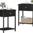 Black Nightstand Set of 2,Night Stand Set 2 with Drawers,Small Nightstand with Storage Bedside Table for Bedroom, Dorm, Modern End Table