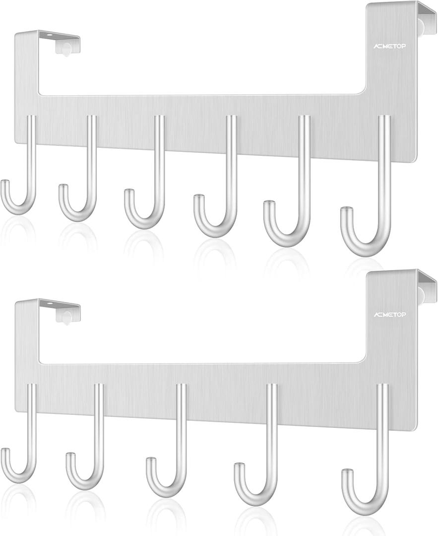 ACMETOP Over The Door Hooks, Aluminum Over The Door Hanger, Heavy Duty Over The Door Towel Rack, Brush Finish - 5 Hooks & 6 Hooks, (Matte Silver)
