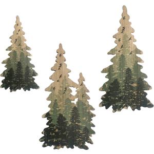 Limygus Wooden Christmas Tree Wall Decor Woodland Rustic Wooden Bushes Wall Art Hanging Decorations Set of 3
