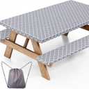 Picnic Table Cover with Bench Covers and Bag, Waterproof Windproof Camping Essentials, Fitted Camping Tablecloths with Elastic Edges for Rectangle Tables and Seats, 72x30 Inches 3 Pcs Set
